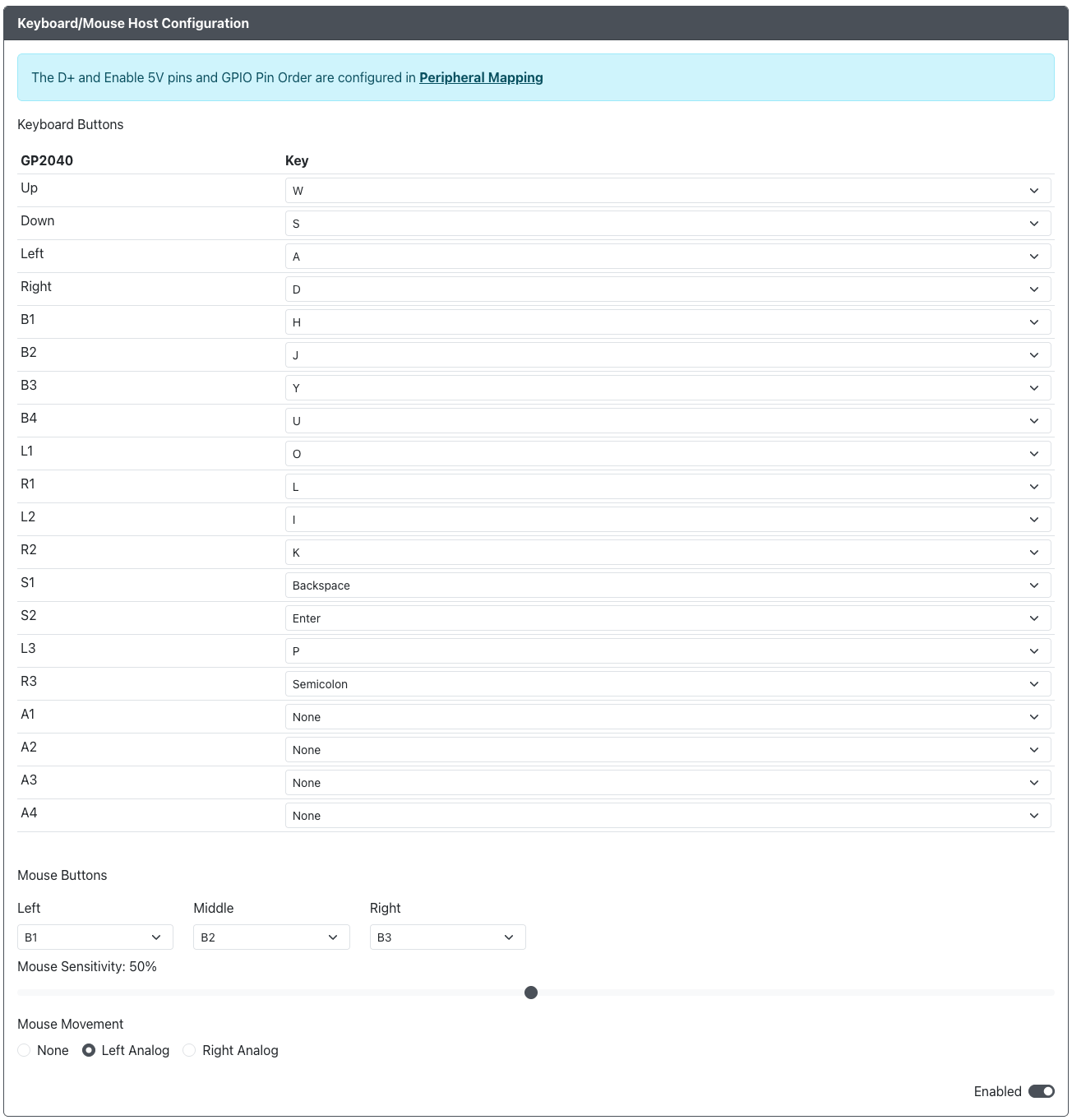 GP2040-CE Configurator - Keyboard/Mouse Host Configuration