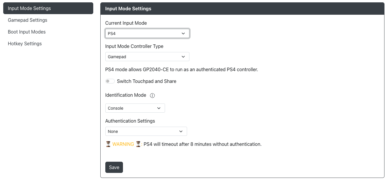 GP2040-CE Configurator - Additional PS4 Settings
