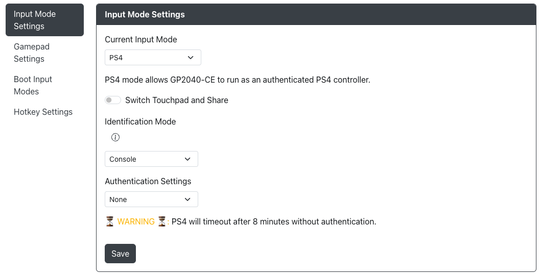 GP2040-CE Configurator - Additional PS4 Settings