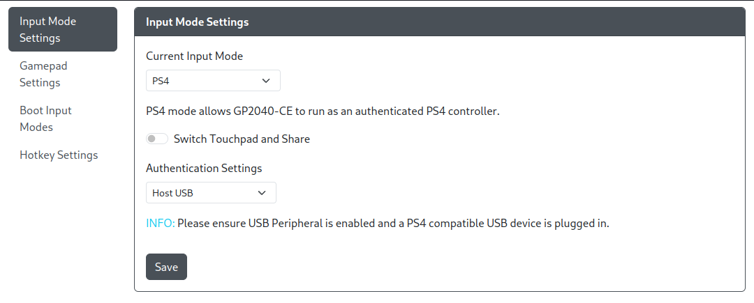 GP2040-CE Configurator - Additional PS4 Settings