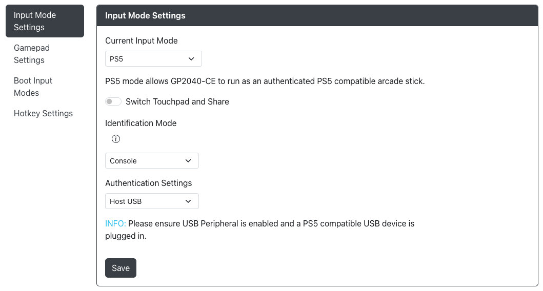 GP2040-CE Configurator - Additional PS5 Settings