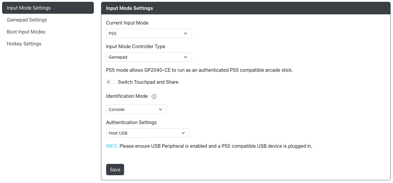 GP2040-CE Configurator - Additional PS5 Settings