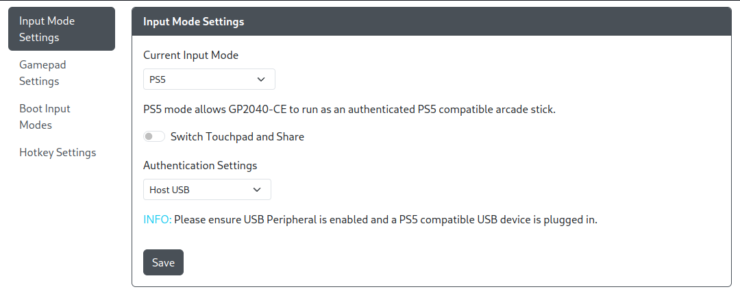 GP2040-CE Configurator - Additional PS5 Settings